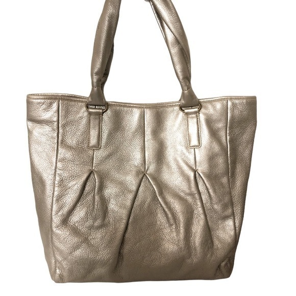 Cole haan silver metallic leather tote bag purse